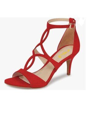 FSJ Red Strappy Ankle Strap Sandals Open Toe High Heel Caged Cutout Casual Shoes